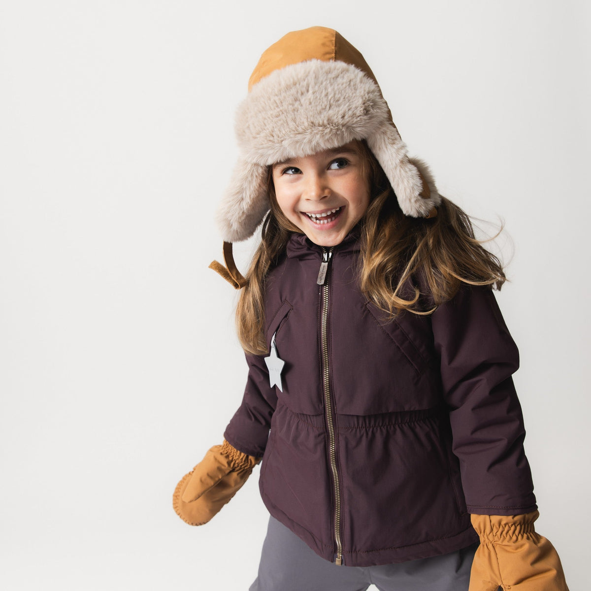Mini a ture - MATALGEANA fleece lined winter jacket. GRS - Fudge aubergine