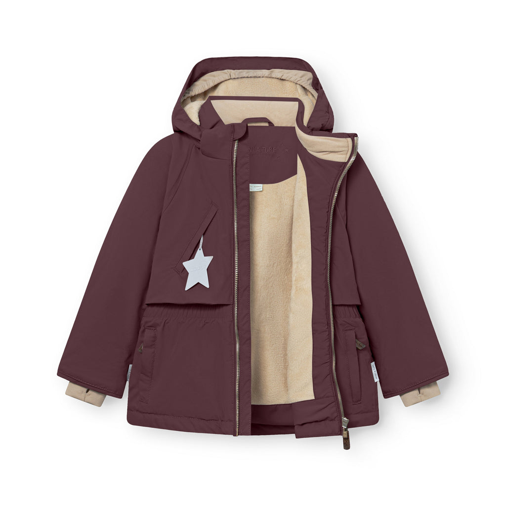 Mini a ture - MATALGEANA fleece lined winter jacket. GRS - Fudge aubergine