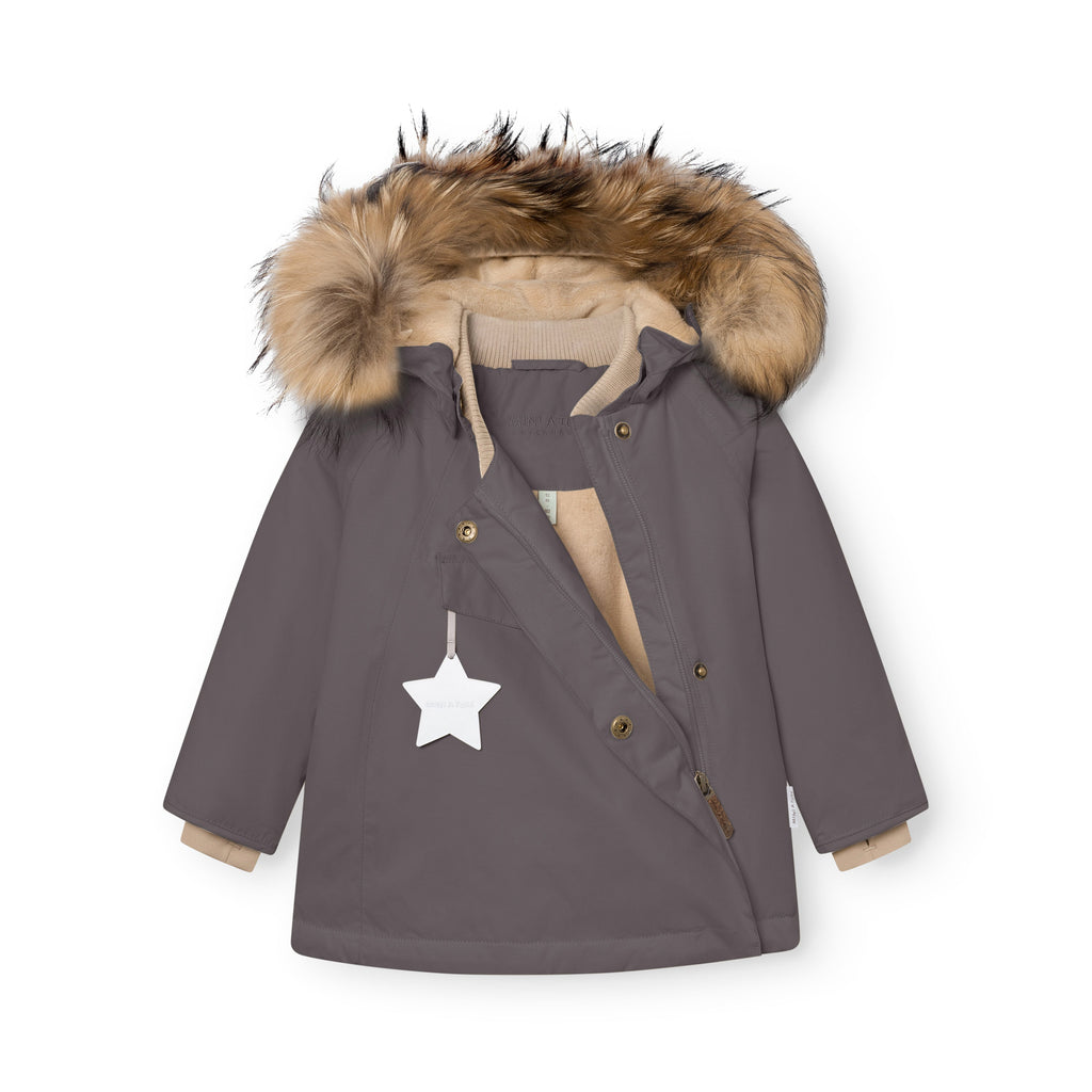 Mini a ture - MATWANG fleece lined winter jacket fur. GRS - Plum kitten
