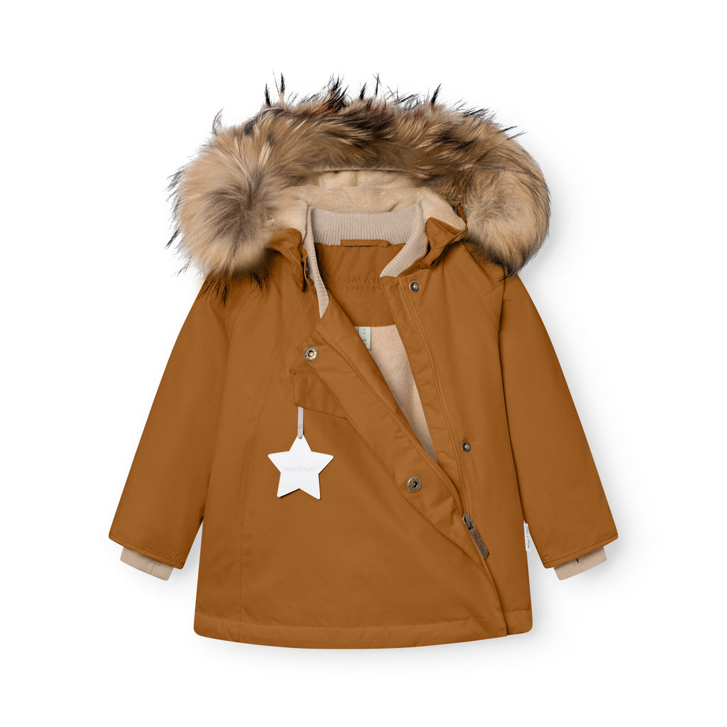 Mini a ture - MATWANG fleece lined winter jacket fur. GRS - Brown sugar