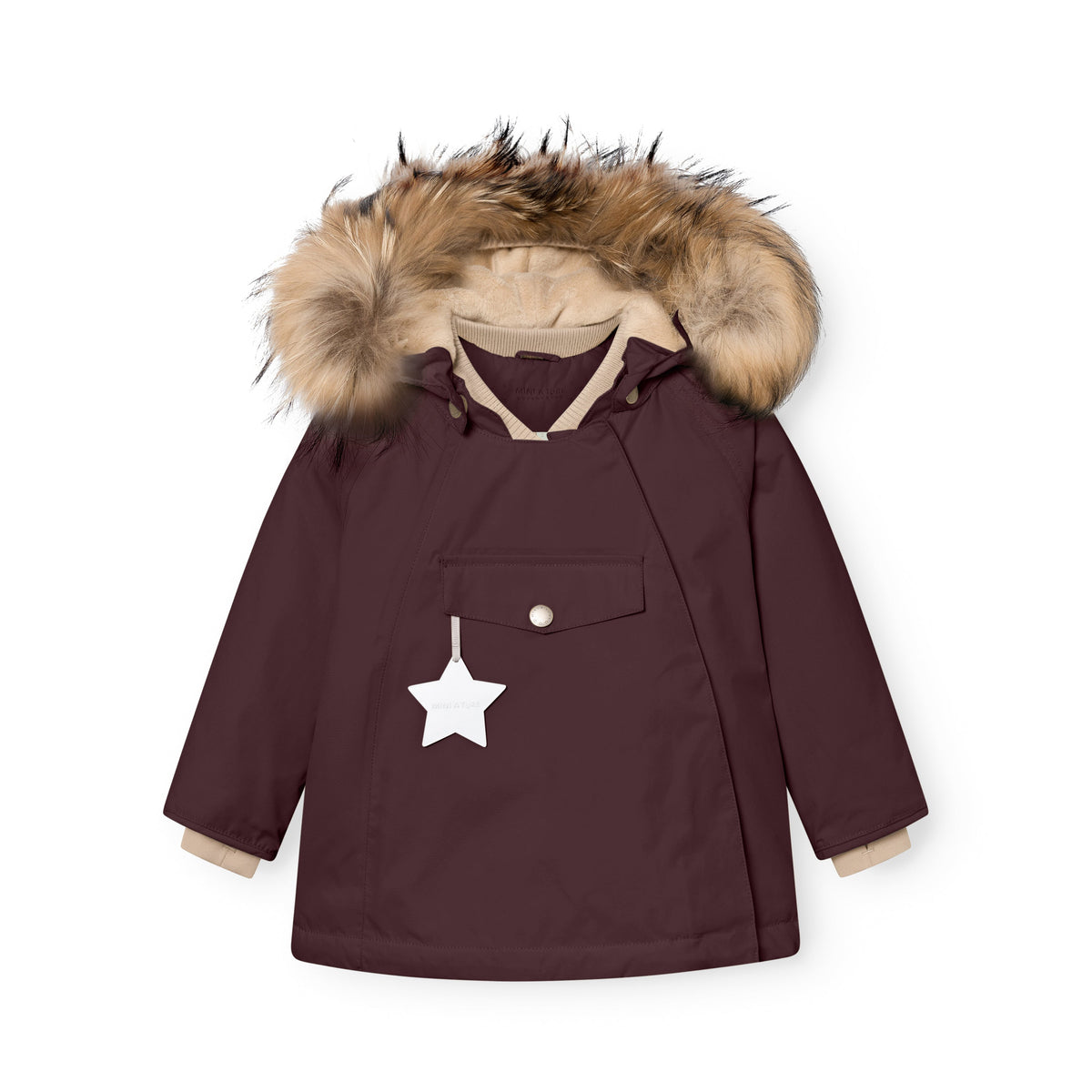 Mini a ture - MATWANG fleece lined winter jacket fur. GRS - Fudge aubergine