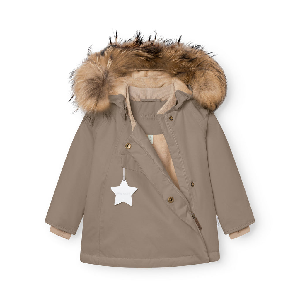 Mini a ture - MATWANG fleece lined winter jacket fur. GRS - Grey brown