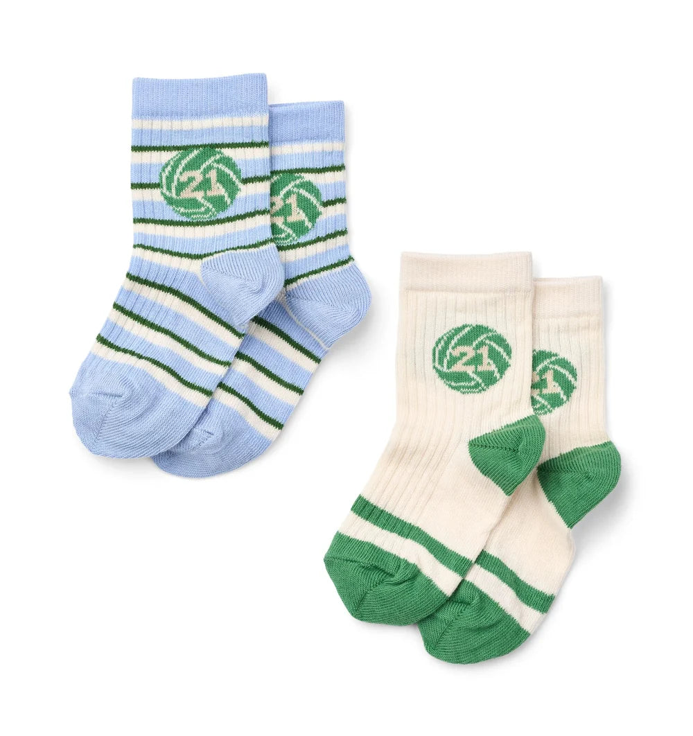 Floess - Vilde Socks 2-pack - Blue/Green Football 2-pack