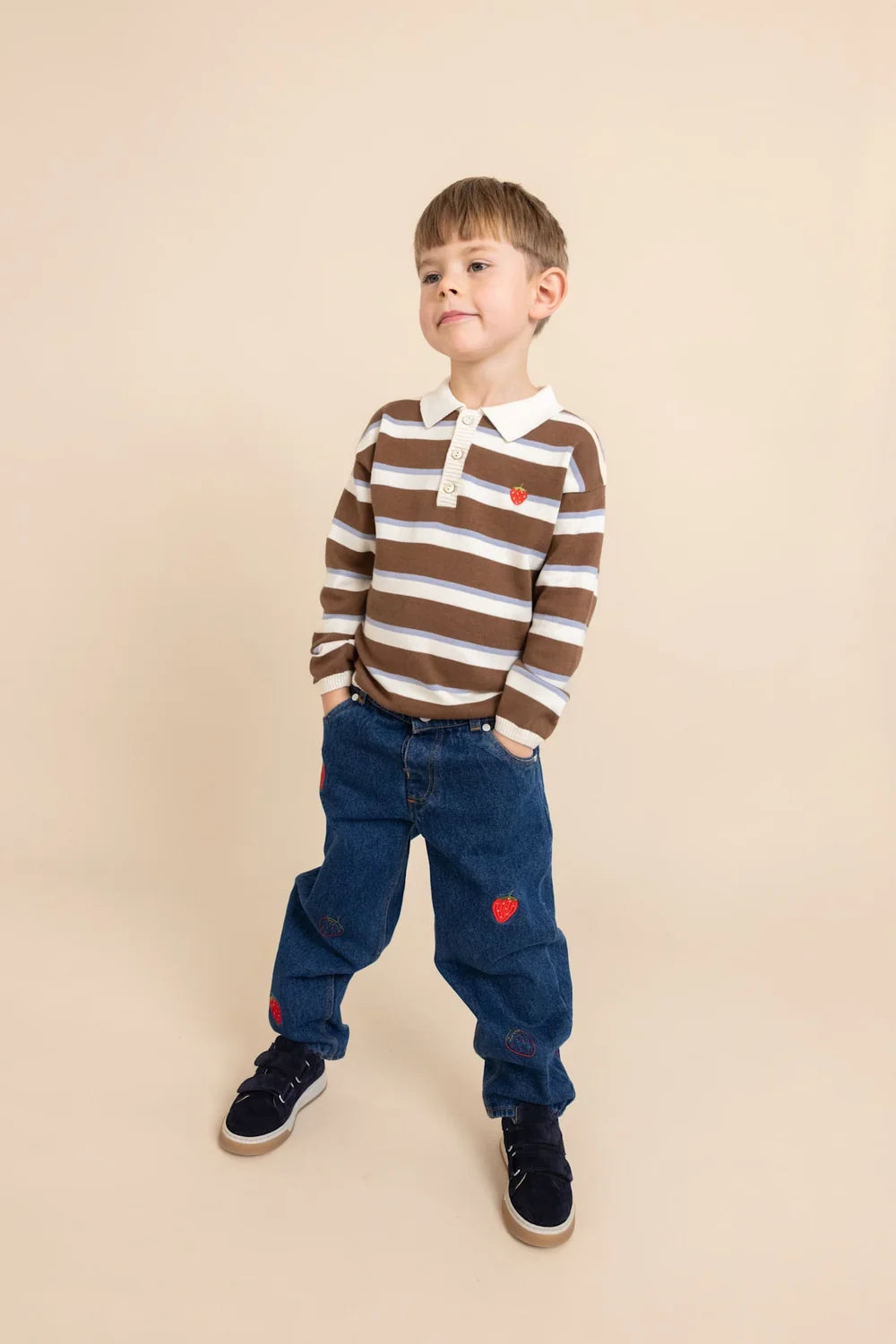 Floess - Elias Polo Sweater - Coffee/Air Stripe