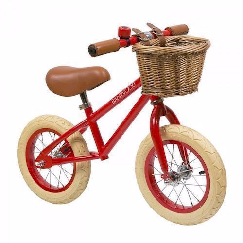 Banwood, løbecykel, balance cykel, børnecykel, cykel, retro cykel, cykelkurv, red rød, navy blue blå, Dark green grøn, white hvid, Vanilla, Soft pink, pink, cykel hjelm, baby cykel, kasket, BANWOOD FIRST GO,