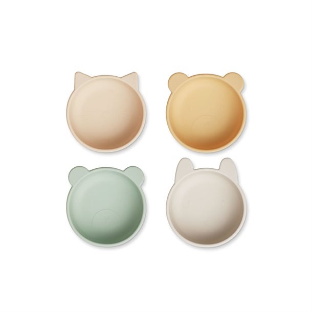 Liewood Iggy Silicone bowls- 4pack, snack , slikskål, silikone skåle, siliconeskål, Golden caramel/blue multi mix
