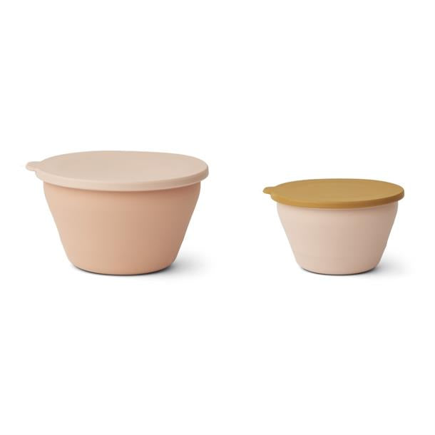 skåle børnetallerkner, engangstallerkner, service. Liewood - Edgar skål rustfristål 2-pak//Tuscany rose, Liewood - Dale foldbar skål 2-pak//Golden Caramel multi mix