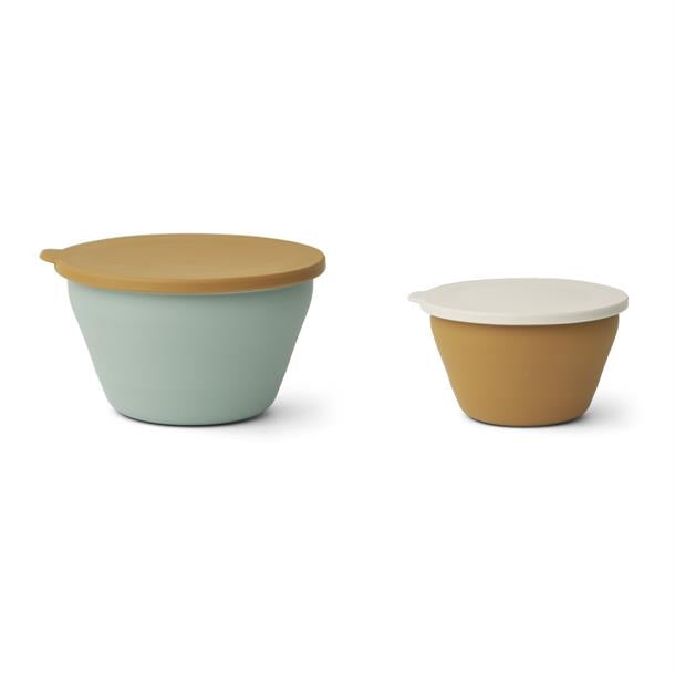 skåle børnetallerkner, engangstallerkner, service. Liewood - Edgar skål rustfristål 2-pak//Tuscany rose, Liewood - Dale foldbar skål 2-pak//Golden Caramel multi mix