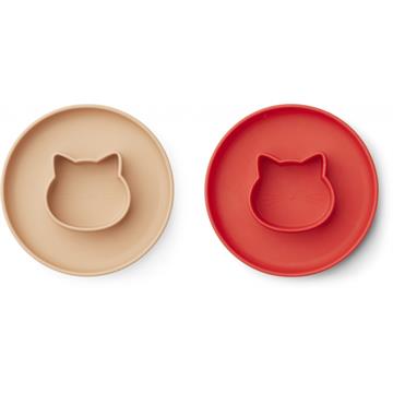 Liewood - Gordon tallerkner 2-pak - Cat Apple red tuscany rose mix