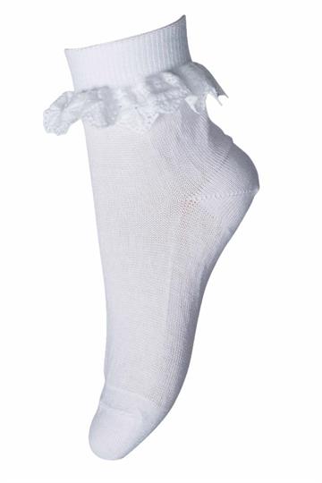 MP bomulds babystrømpe m. blonde // White 