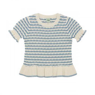 Fub - Pointelle Tee - ecru/sea