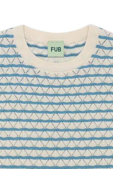 Fub - Pointelle Tee - ecru/sea