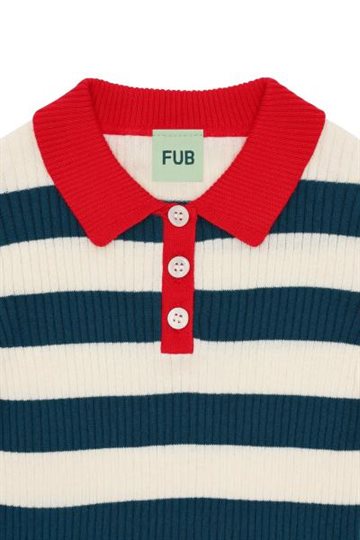 Fub - Striped Rib Polo  - ecru/ocean