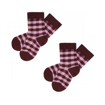 Fub - 2-Pack Check Socks - maroon/candy