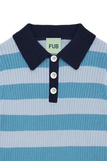 Fub - Striped Rib Polo  - sea/pale blue