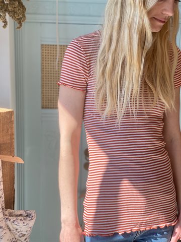 Joha - Voksen SS bluse i uld/Silke//striber rød/creme